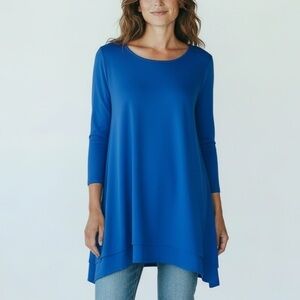 Eileen Fisher  Size L  Long Tunic Top Slits Sides 3/4 Sleeve Jersey Mini Dress
